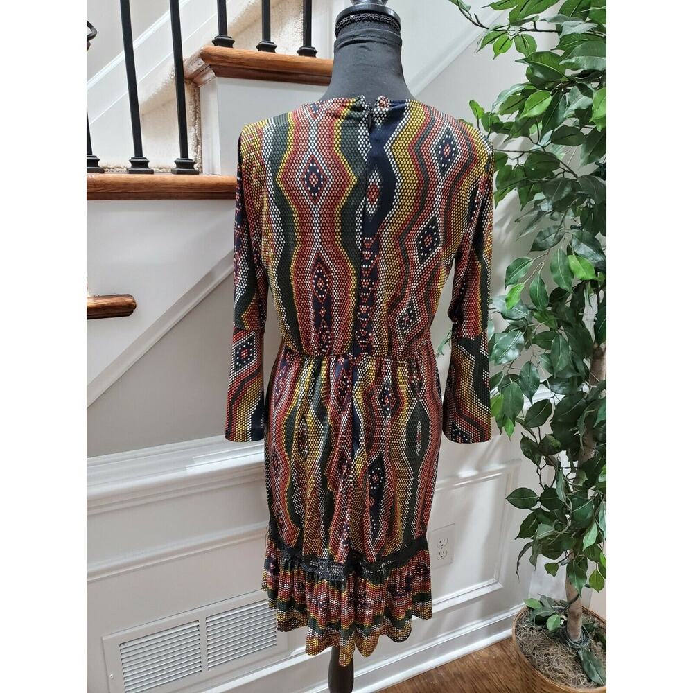 NewYork & Co. Women Multicolor Polyester V-Neck Long Sleeve Knee Length Dress XS - Picture 8 of 12